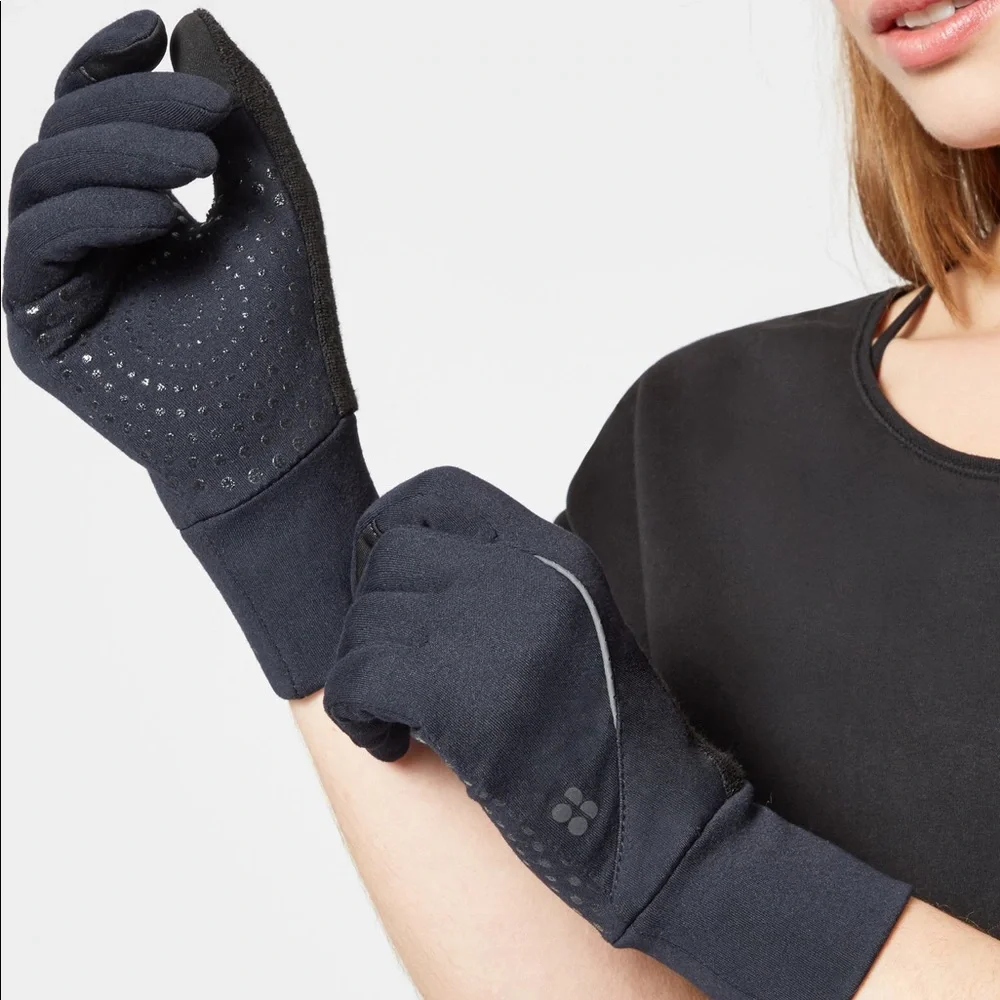 SWEATY BETTY TECH RUNNING GLOVES BLACK SIZE LARGE NWOT